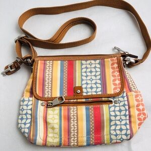 Fossil multicolor leather and canvas crossbody bag